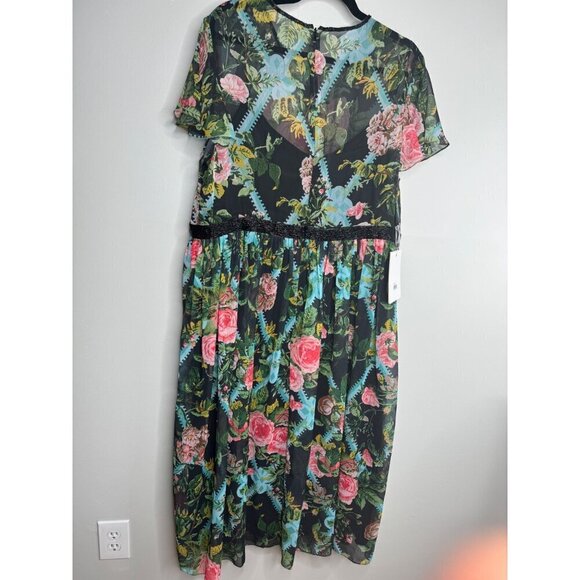 MAC DUGGAL FLORAL ILLUSION FLUTTER SLEEVE MIDI DRESS Size 16 NEW 9149 - Picture 8 of 8